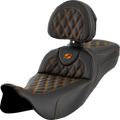 SADDLEMEN Roadsofa™ Extended Reach Seat - Lattice Stitch - Orange Stitch - with Backrest - FL '08-'24 808-07B-184B3 — image 1