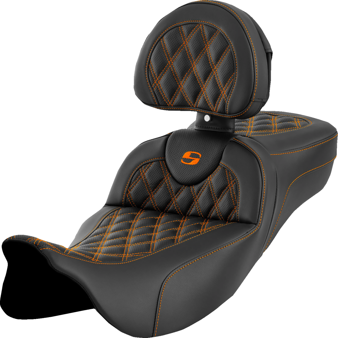 SADDLEMEN Roadsofa™ Extended Reach Seat - Lattice Stitch - Orange Stitch - with Backrest - FL '08-'24 808-07B-184B3 — image 1
