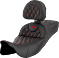 SADDLEMEN Roadsofa™ Extended Reach Seat - Lattice Stitch - Red Stitch - with Backrest - FL '08-'24 808-07B-184B4 — image 1