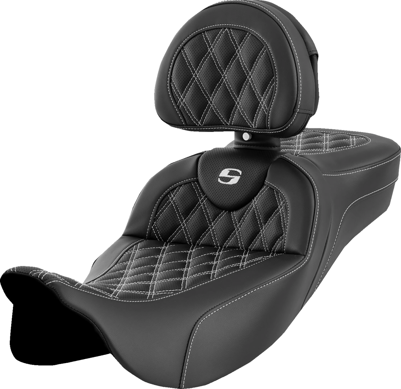 SADDLEMEN Roadsofa™ Extended Reach Seat - Lattice Stitch - White Stitch - with Backrest - FL '08-'24 808-07B-184B6 — image 1