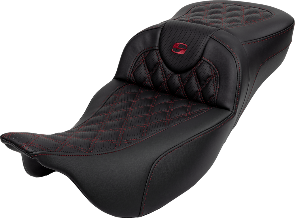 SADDLEMEN Roadsofa™ Extended Reach Seat - Lattice Stitch - Wine Berry Stitch - with Backrest - FL '08-'24 808-07B-184B8 — image 1