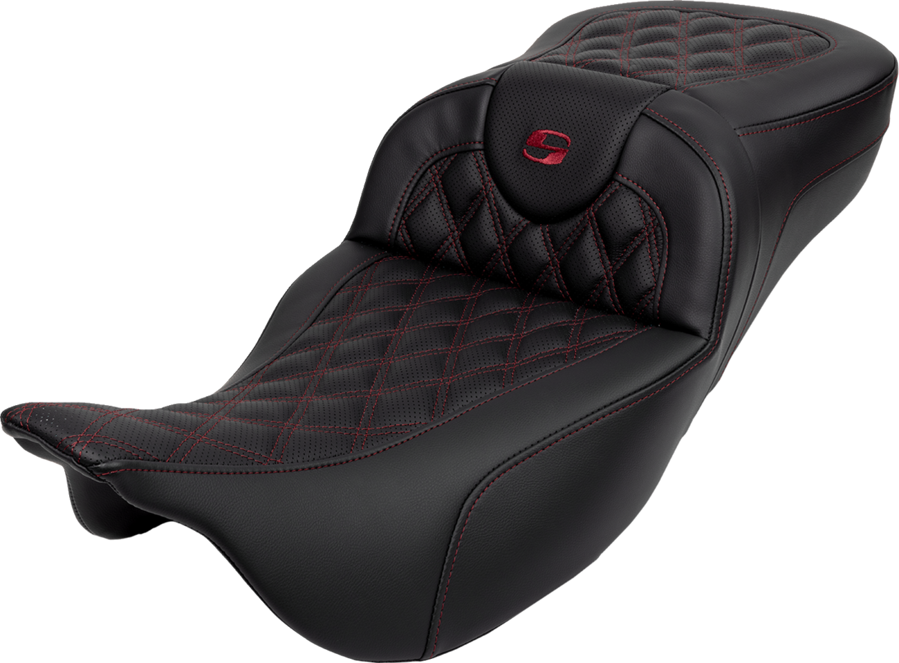 SADDLEMEN Roadsofa™ Extended Reach Seat - Lattice Stitch - Wine Berry Stitch - with Backrest - FL '08-'24 808-07B-184B8 — image 1