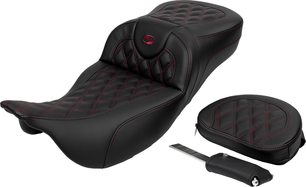 SADDLEMEN Roadsofa™ Extended Reach Seat - Lattice Stitch - Wine Berry Stitch - with Backrest - FL '08-'24 808-07B-184B8 — image 3