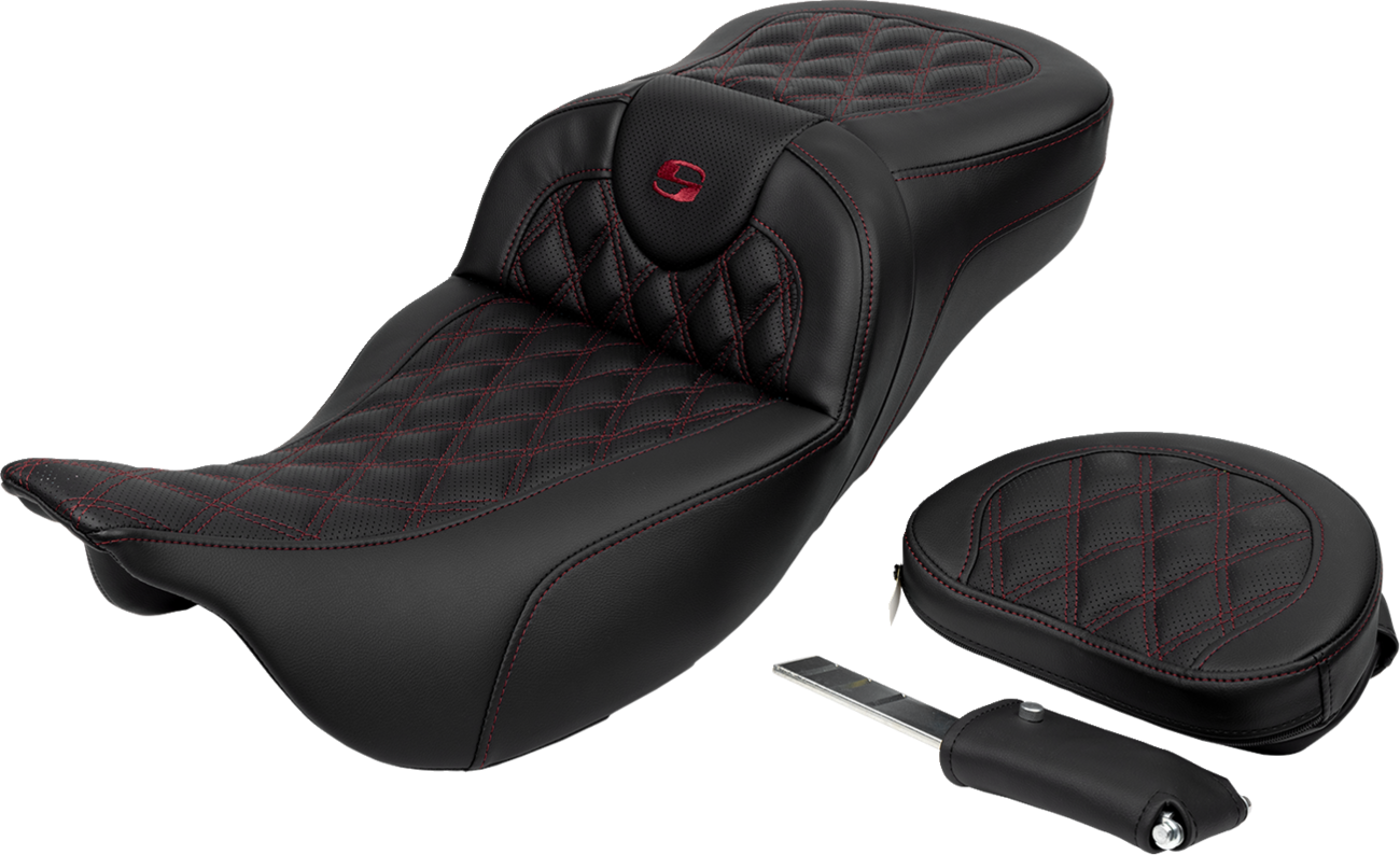 SADDLEMEN Roadsofa™ Extended Reach Seat - Lattice Stitch - Wine Berry Stitch - with Backrest - FL '08-'24 808-07B-184B8 — image 3