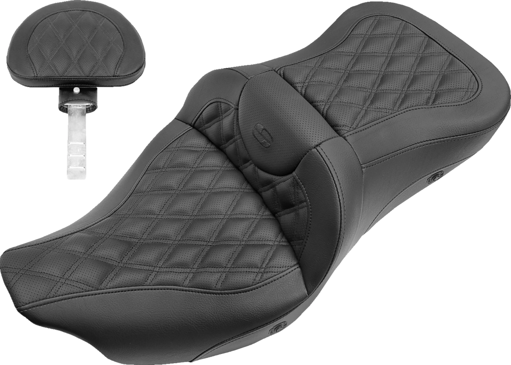 SADDLEMEN Extended Reach Roadsofa™ Seat - Lattice Stitched - Backrest - Heated - FL '08-'24 808-07B-184BRHC — image 1