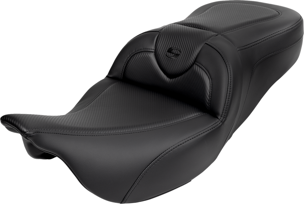 SADDLEMEN Roadsofa™ Seat - with Backrest - Carbon Fiber - Black Stitch - FL '08-'19 808-07B-185B0 — image 1