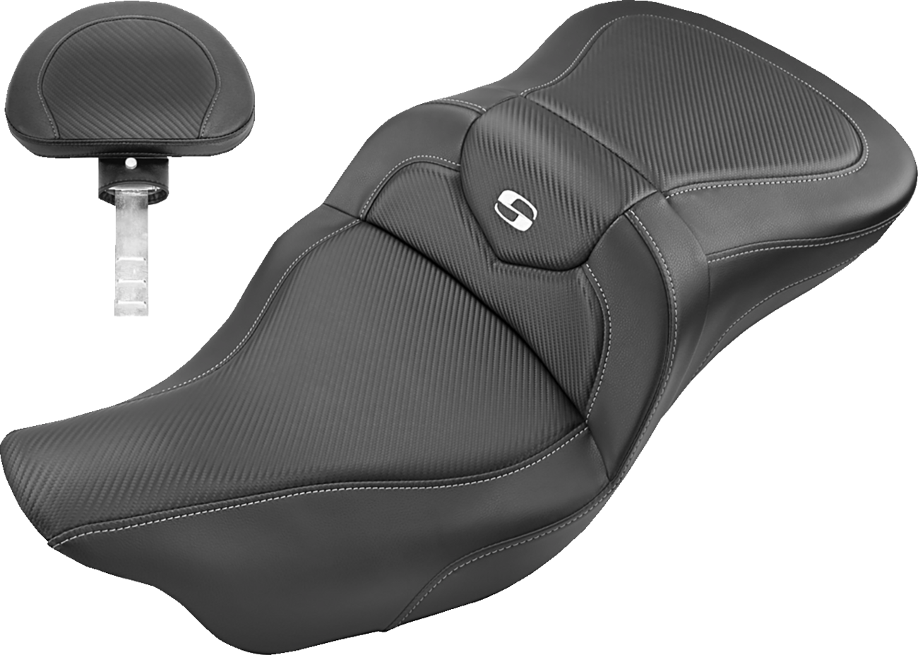 SADDLEMEN Roadsofa™ Seat - Carbon Fiber - with Backrest - FL '08-'24 808-07B-185BR — image 1