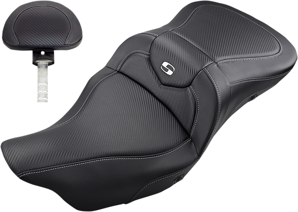 SADDLEMEN Heated Roadsofa™ Seat - Carbon Fiber - w/ Backrest - FL '08-'24 808-07B-185BRHC — image 1
