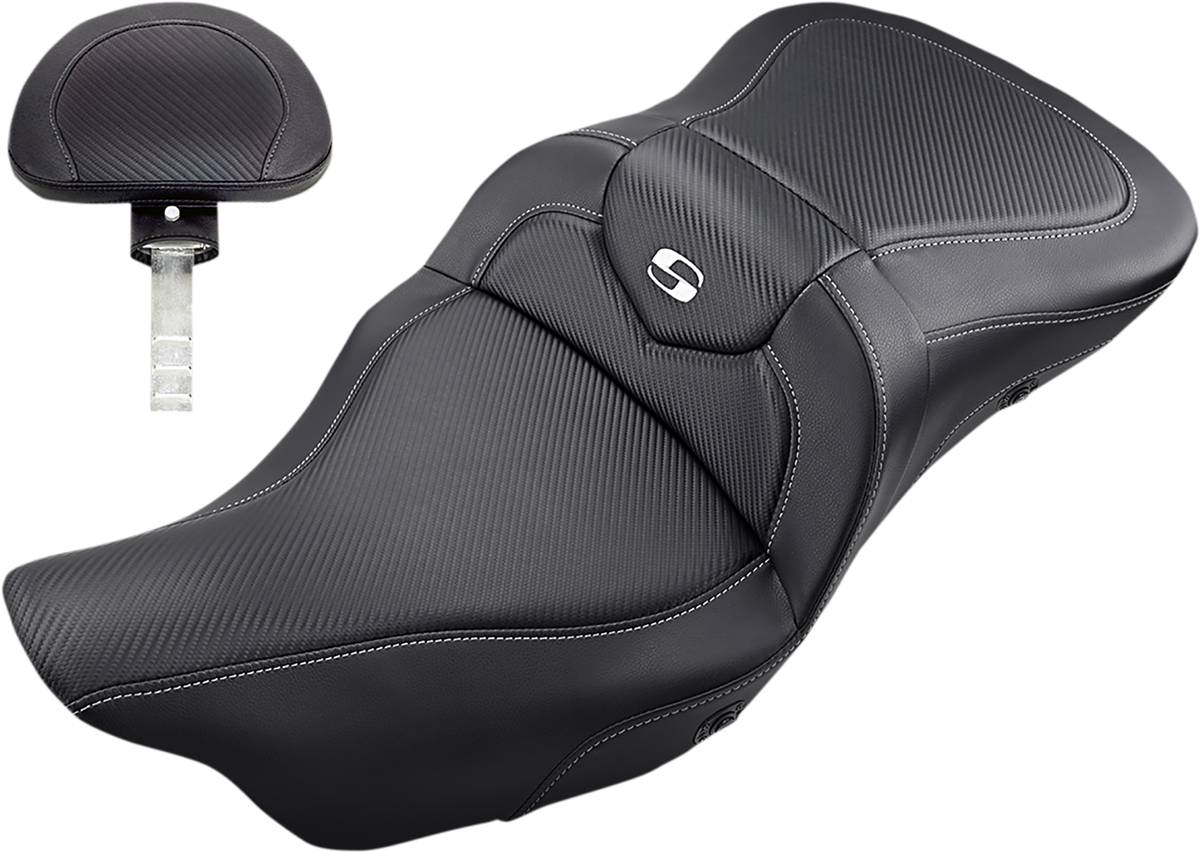 SADDLEMEN Heated Roadsofa™ Seat - Carbon Fiber - w/ Backrest - FL '08-'24 808-07B-185BRHC — image 1