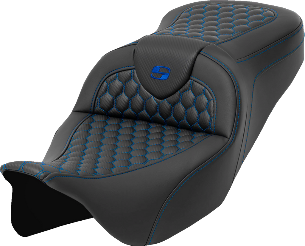 SADDLEMEN RoadSofa™ Seat - Honeycomb - Blue Stitch - without Backrest - FLH/FLT '08-'23 808-07B-18901 — image 1