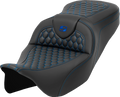 SADDLEMEN RoadSofa™ Seat - Honeycomb - Blue Stitch - without Backrest - FLH/FLT '08-'23 808-07B-18901 — image 1