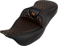 SADDLEMEN RoadSofa™ Seat - Honeycomb - Orange Stitch - without Backrest - FLH/FLT '08-'23 808-07B-18903 — image 1