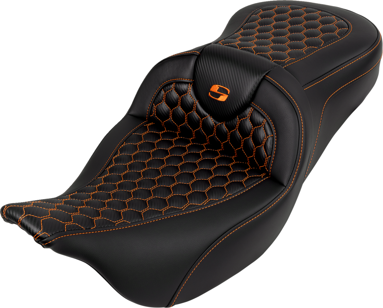 SADDLEMEN RoadSofa™ Seat - Honeycomb - Orange Stitch - without Backrest - FLH/FLT '08-'23 808-07B-18903 — image 1