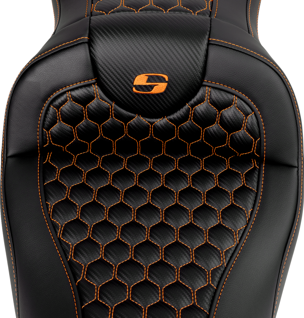 SADDLEMEN RoadSofa™ Seat - Honeycomb - Orange Stitch - without Backrest - FLH/FLT '08-'23 808-07B-18903 — image 3