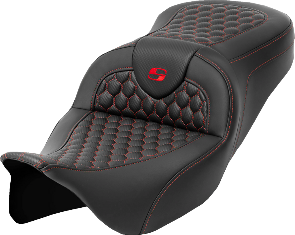 SADDLEMEN RoadSofa™ Seat - Honeycomb - Red Stitch - without Backrest - FLH/FLT '08-'23 808-07B-18904 — image 1