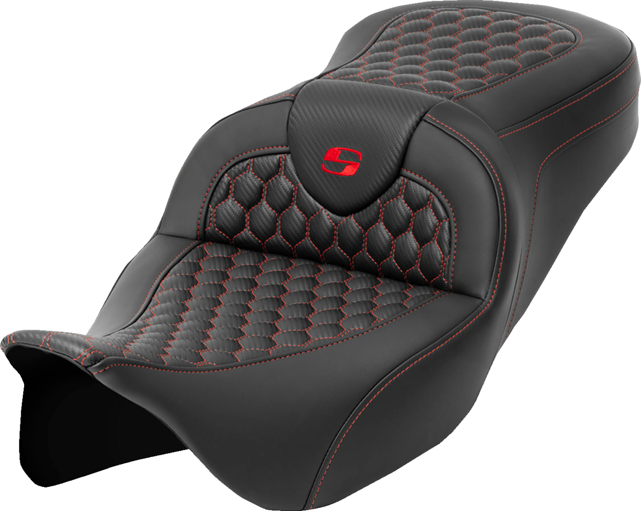 SADDLEMEN RoadSofa™ Seat - Honeycomb - Red Stitch - without Backrest - FLH/FLT '08-'23 808-07B-18904 — image 1