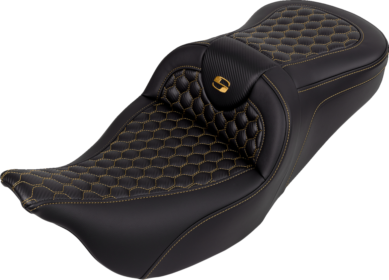 SADDLEMEN RoadSofa™ Seat - Honeycomb - Gold Stitch - without Backrest - FLH/FLT '08-'23 808-07B-18907 — image 1