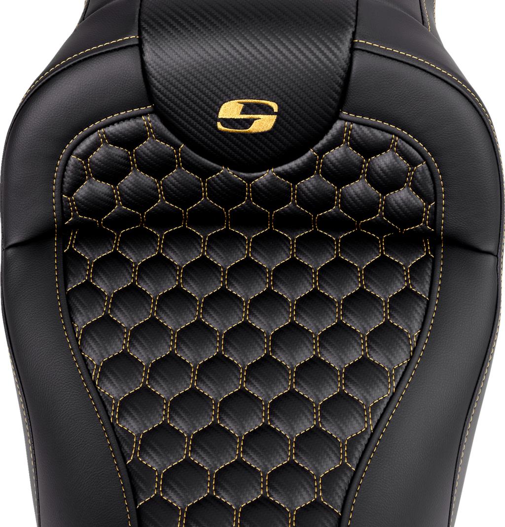 SADDLEMEN RoadSofa™ Seat - Honeycomb - Gold Stitch - without Backrest - FLH/FLT '08-'23 808-07B-18907 — image 2