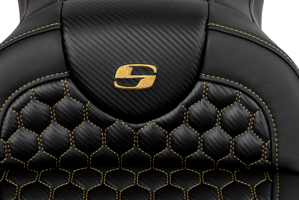 SADDLEMEN RoadSofa™ Seat - Honeycomb - Gold Stitch - without Backrest - FLH/FLT '08-'23 808-07B-18907 — image 3