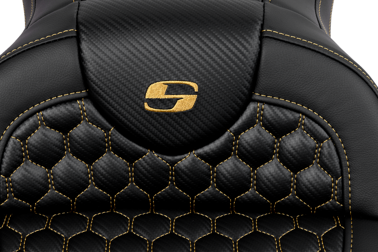 SADDLEMEN RoadSofa™ Seat - Honeycomb - Gold Stitch - without Backrest - FLH/FLT '08-'23 808-07B-18907 — image 3