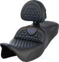 SADDLEMEN RoadSofa™ Seat - Honeycomb - Blue Stitch - with Backrest - FLH/FLT '08-'23 808-07B-189B1 — image 1
