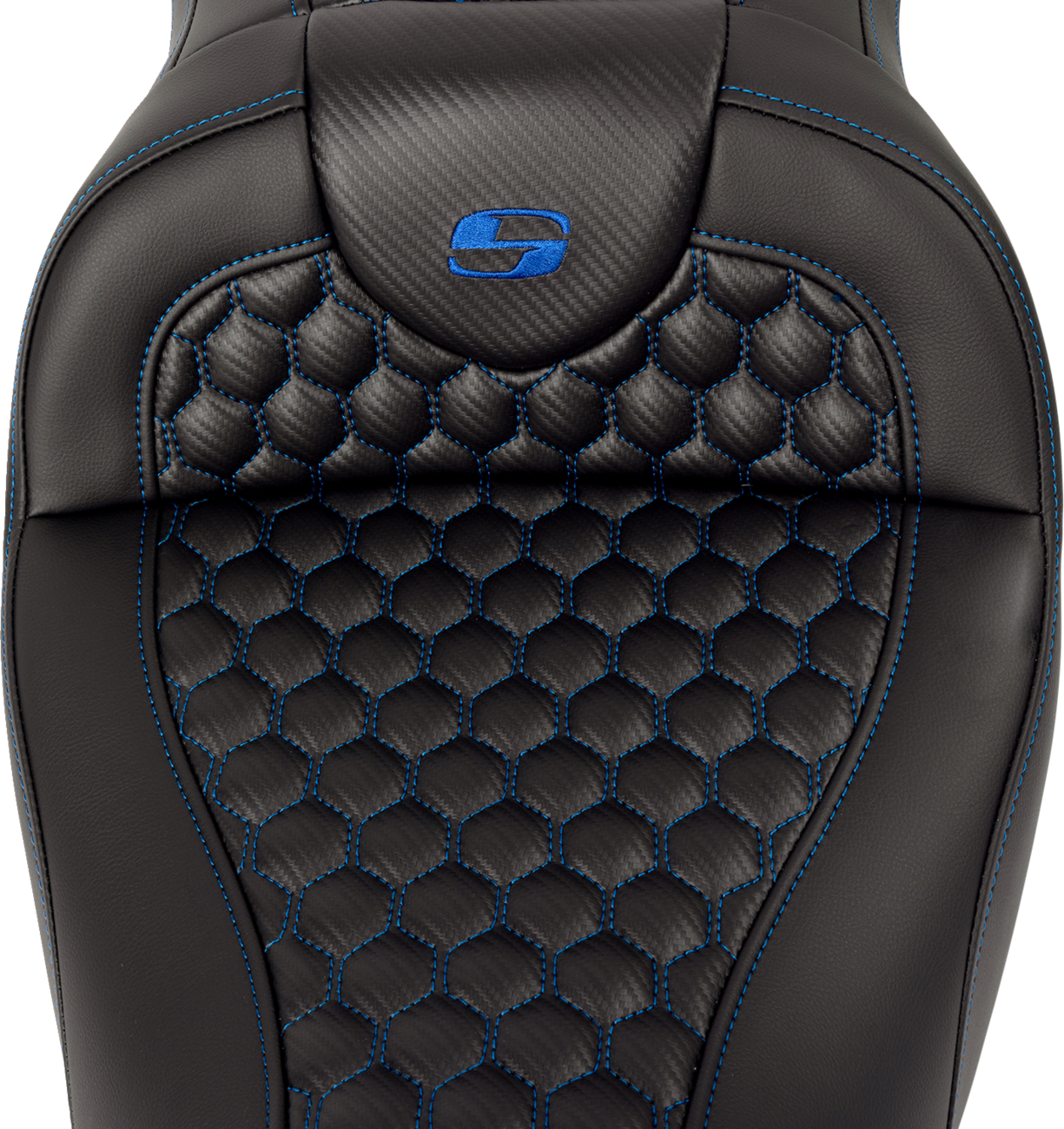 SADDLEMEN RoadSofa™ Seat - Honeycomb - Blue Stitch - with Backrest - FLH/FLT '08-'23 808-07B-189B1 — image 4