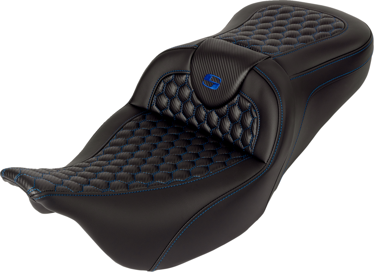 SADDLEMEN RoadSofa™ Seat - Honeycomb - Blue Stitch - with Backrest - FLH/FLT '08-'23 808-07B-189B1 — image 5