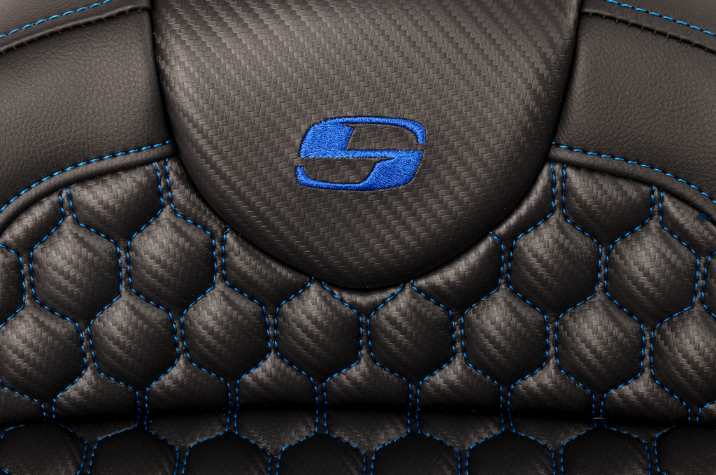 SADDLEMEN RoadSofa™ Seat - Honeycomb - Blue Stitch - with Backrest - FLH/FLT '08-'23 808-07B-189B1 — image 6