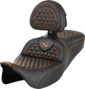 SADDLEMEN RoadSofa™ Seat - Honeycomb - Orange Stitch - with Backrest - FLH/FLT '08-'23 808-07B-189B3 — image 1