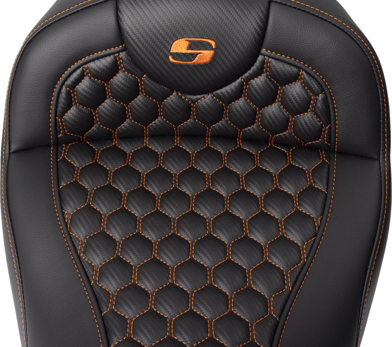SADDLEMEN RoadSofa™ Seat - Honeycomb - Orange Stitch - with Backrest - FLH/FLT '08-'23 808-07B-189B3 — image 3