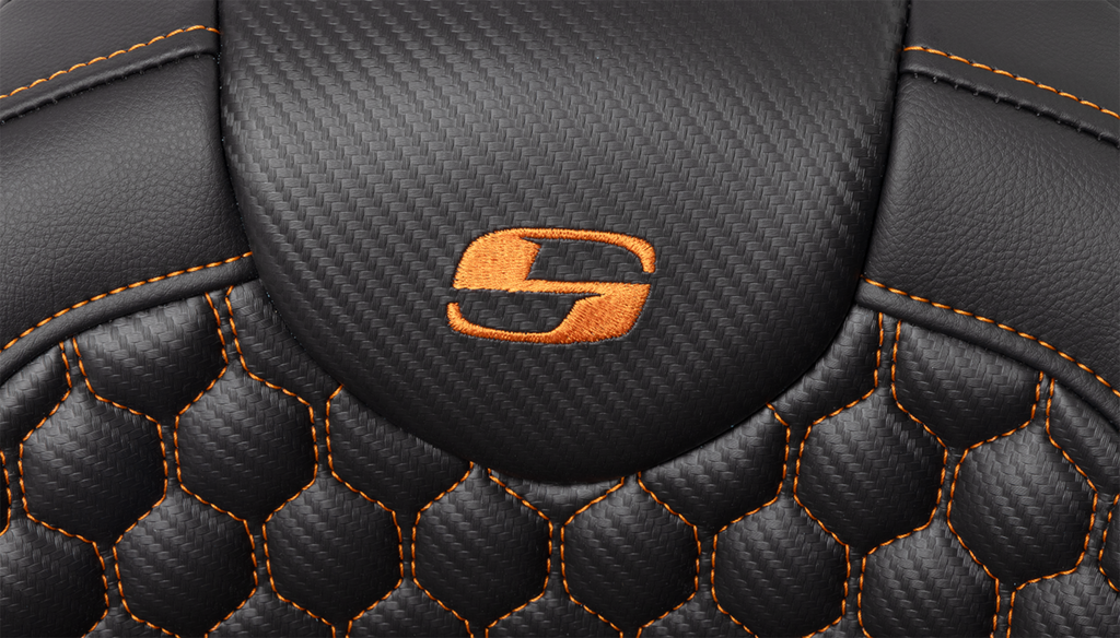 SADDLEMEN RoadSofa™ Seat - Honeycomb - Orange Stitch - with Backrest - FLH/FLT '08-'23 808-07B-189B3 — image 5