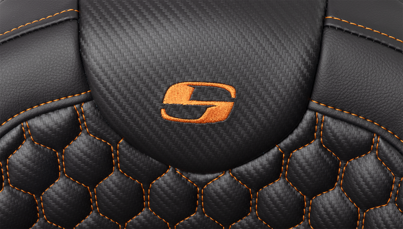 SADDLEMEN RoadSofa™ Seat - Honeycomb - Orange Stitch - with Backrest - FLH/FLT '08-'23 808-07B-189B3 — image 5