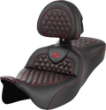 SADDLEMEN RoadSofa™ Seat - Honeycomb - Red Stitch - with Backrest - FLH/FLT '08-'23 808-07B-189B4 — image 1