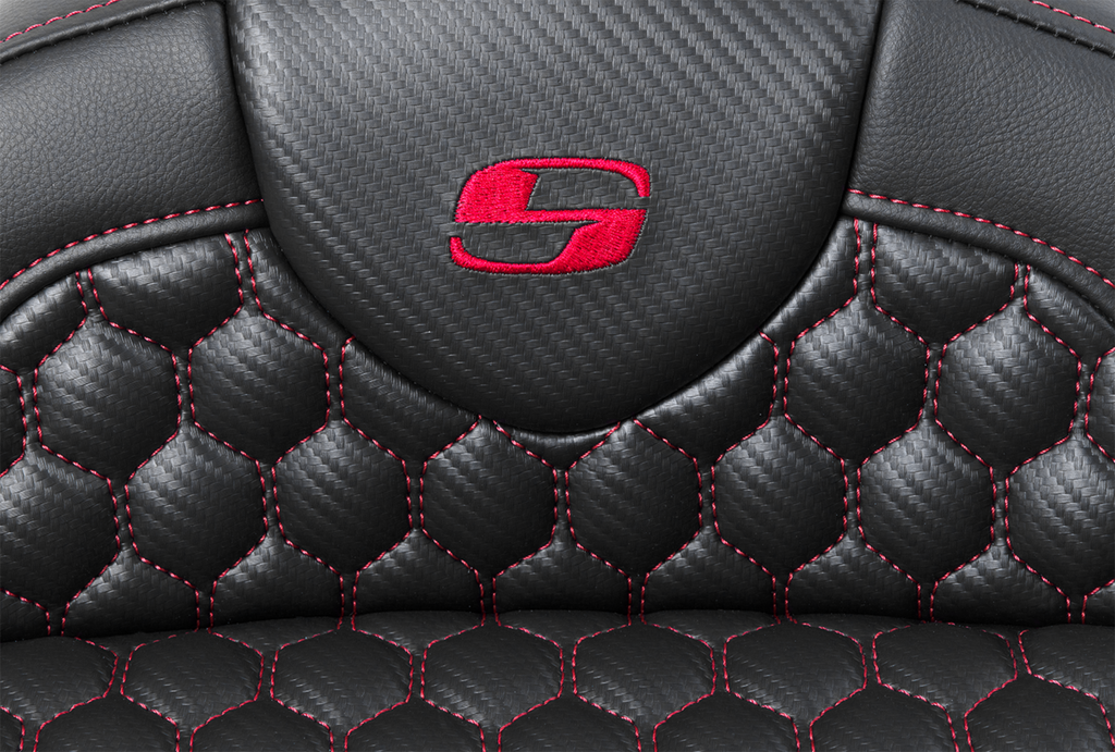 SADDLEMEN RoadSofa™ Seat - Honeycomb - Red Stitch - with Backrest - FLH/FLT '08-'23 808-07B-189B4 — image 3