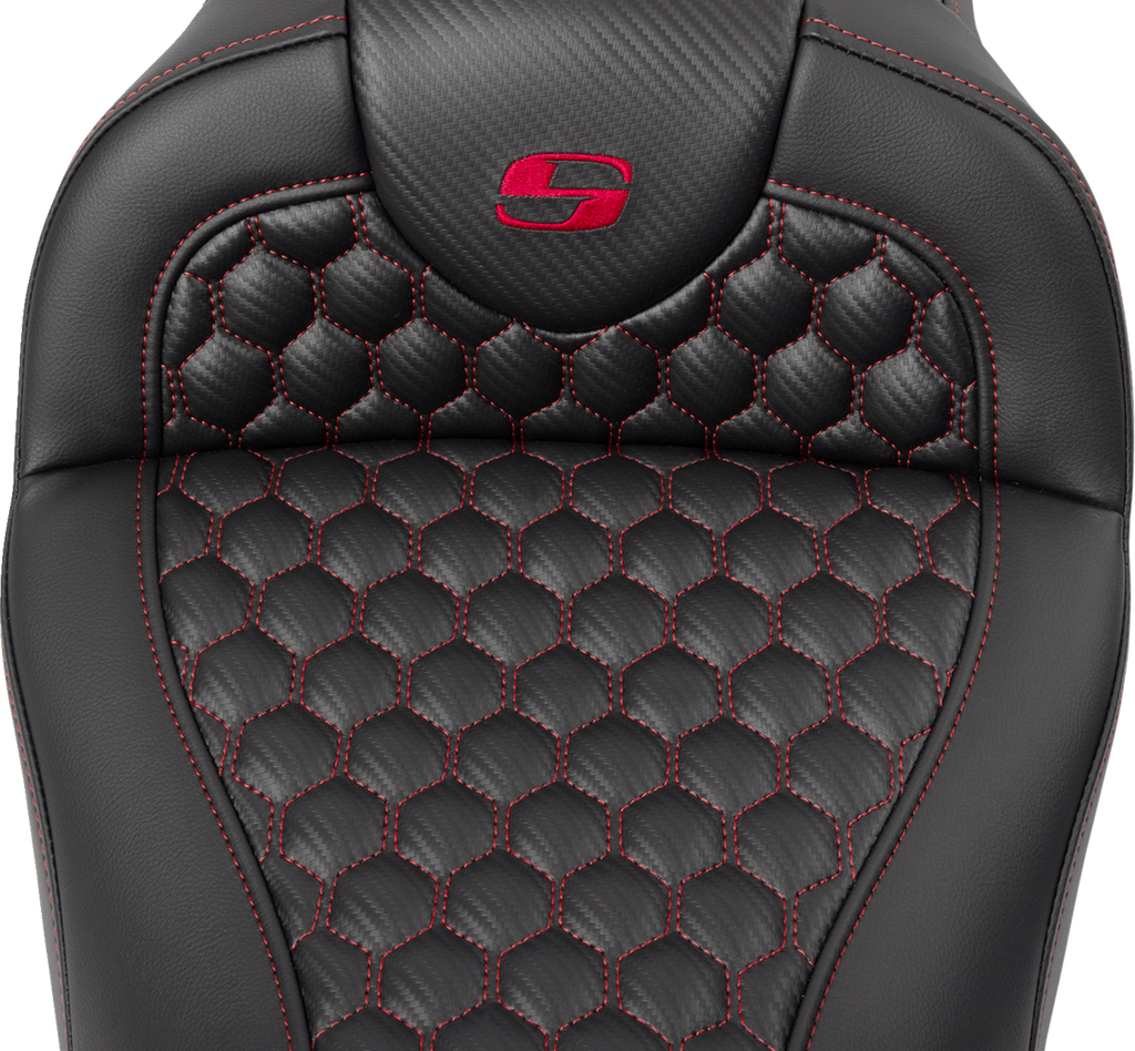 SADDLEMEN RoadSofa™ Seat - Honeycomb - Red Stitch - with Backrest - FLH/FLT '08-'23 808-07B-189B4 — image 4