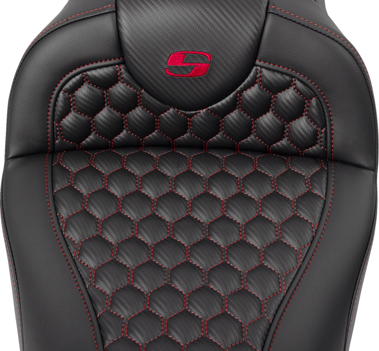 SADDLEMEN RoadSofa™ Seat - Honeycomb - Red Stitch - with Backrest - FLH/FLT '08-'23 808-07B-189B4 — image 4