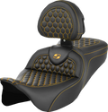 SADDLEMEN RoadSofa™ Seat - Honeycomb - Gold Stitch - with Backrest - FLH/FLT '08-'23 808-07B-189B7 — image 1