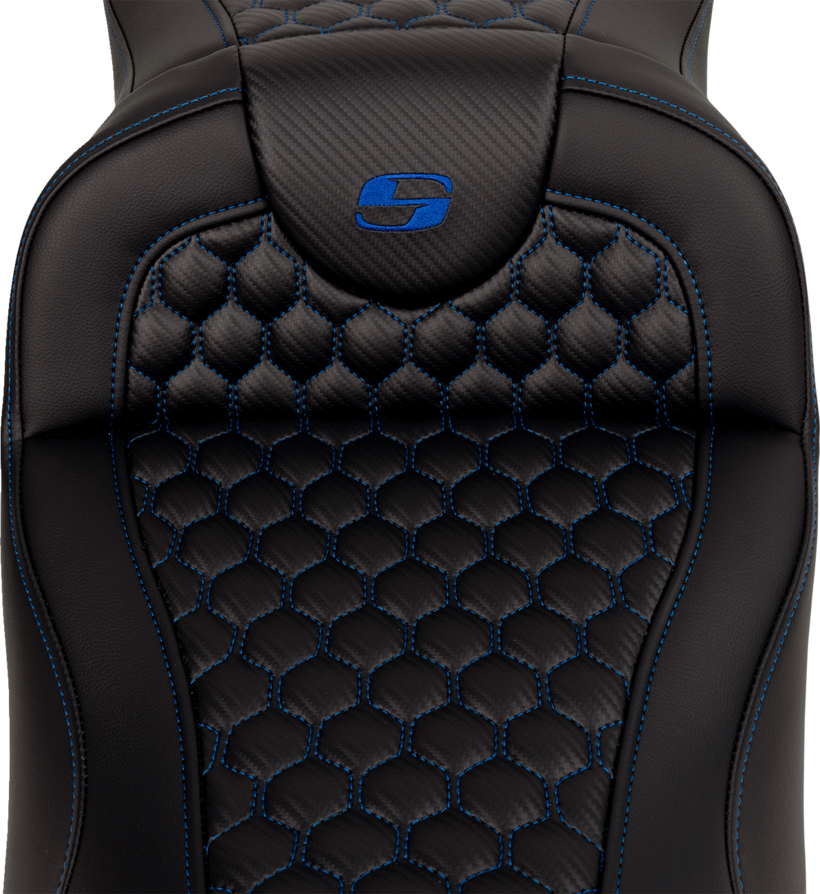 SADDLEMEN RoadSofa™ Seat - Honeycomb - Blue Stitch - Extended Reach - without Backrest - FLH/FLT '08-'24 808-07B-19001 — image 2