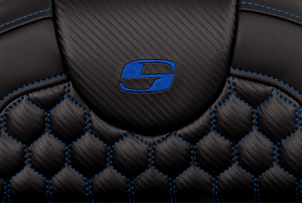 SADDLEMEN RoadSofa™ Seat - Honeycomb - Blue Stitch - Extended Reach - without Backrest - FLH/FLT '08-'24 808-07B-19001 — image 3