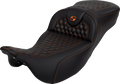 SADDLEMEN RoadSofa™ Seat - Honeycomb - Orange Stitch - Extended Reach - without Backrest - FLH/FLT '08-'24 808-07B-19003 — image 1