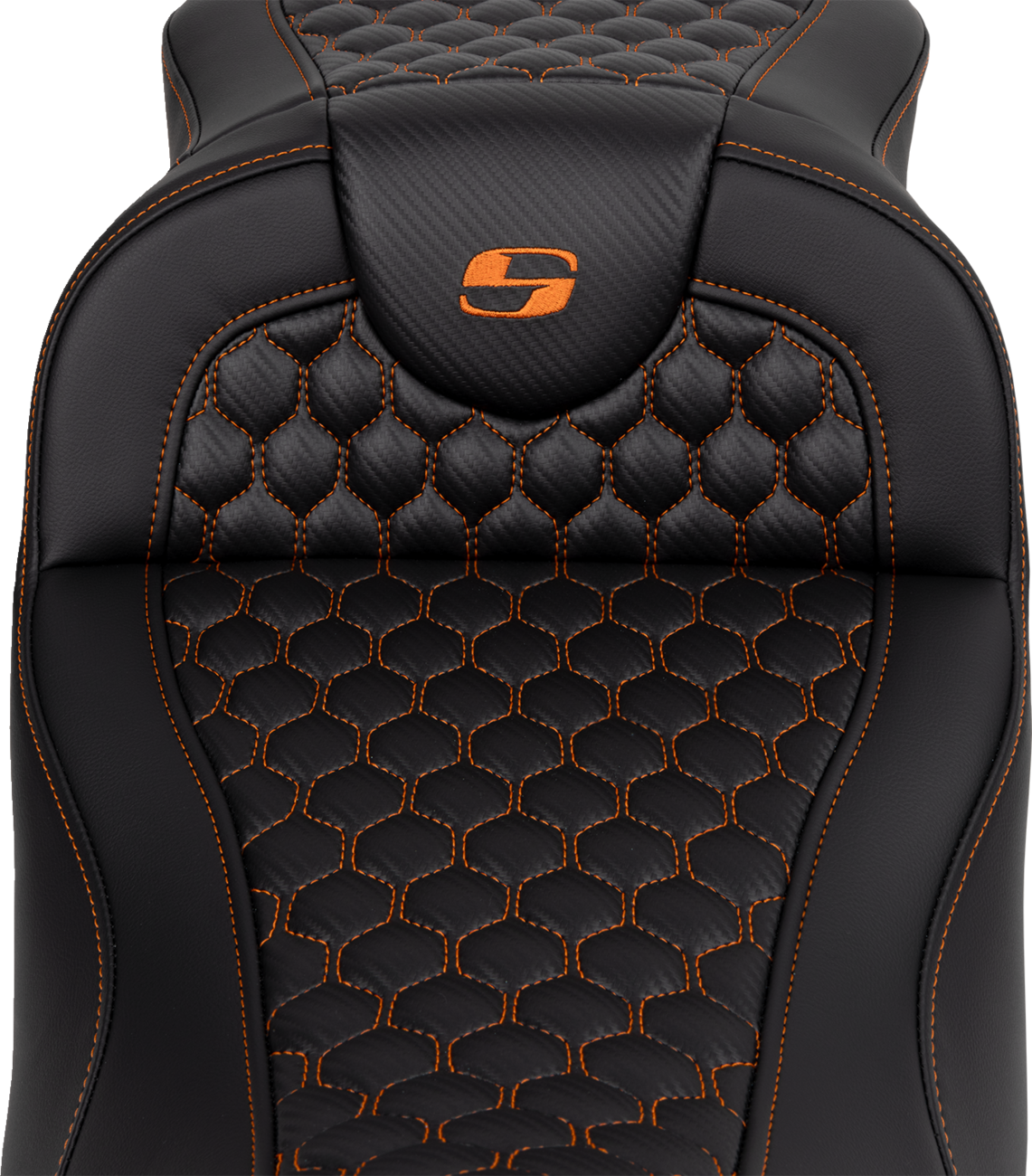 SADDLEMEN RoadSofa™ Seat - Honeycomb - Orange Stitch - Extended Reach - without Backrest - FLH/FLT '08-'24 808-07B-19003 — image 2