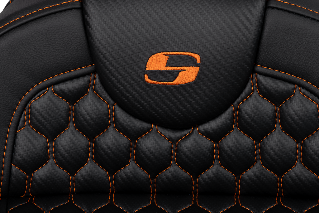 SADDLEMEN RoadSofa™ Seat - Honeycomb - Orange Stitch - Extended Reach - without Backrest - FLH/FLT '08-'24 808-07B-19003 — image 3