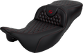 SADDLEMEN RoadSofa™ Seat - Honeycomb - Red Stitch - Extended Reach - without Backrest - FLH/FLT '08-'24 808-07B-19004 — image 1