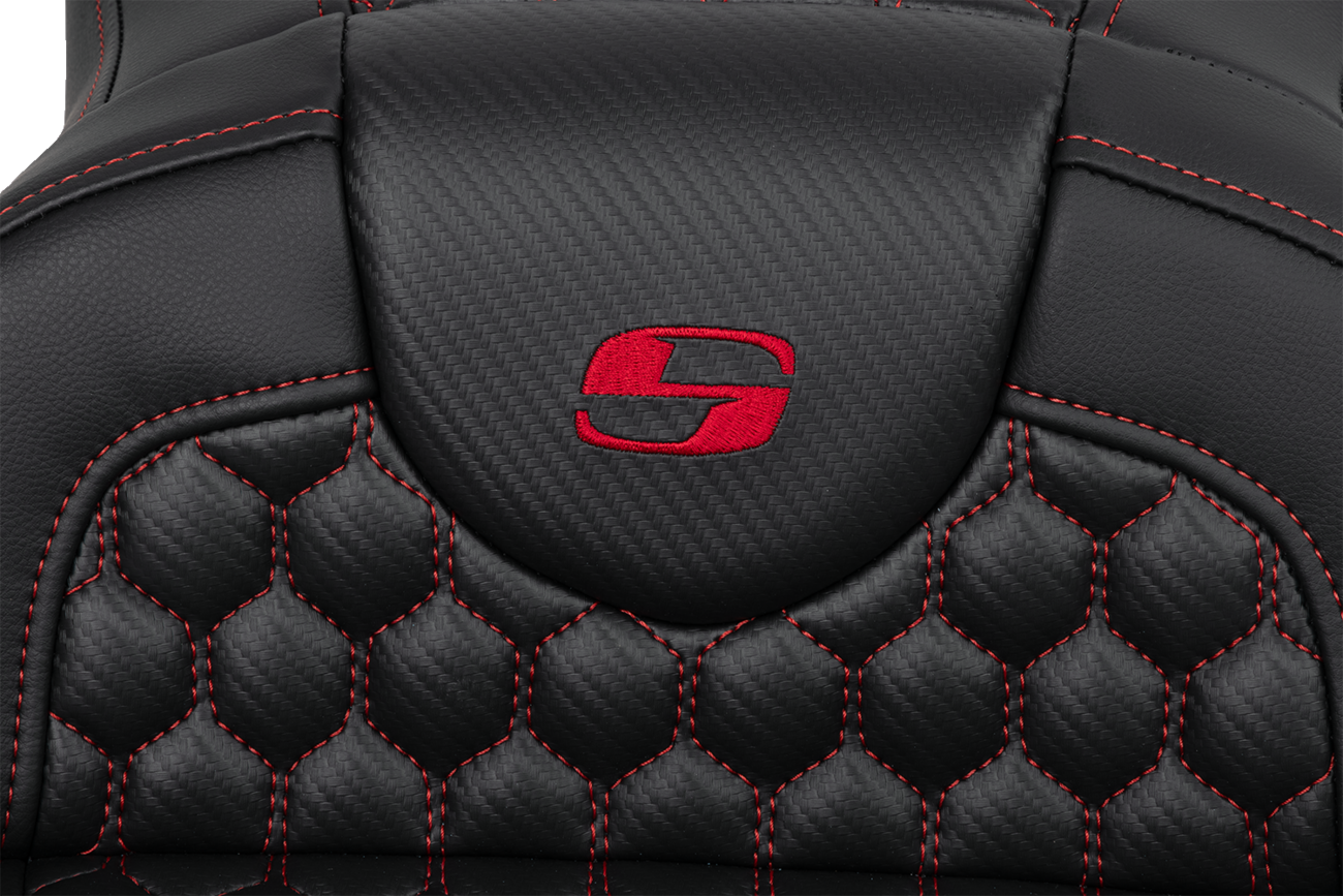 SADDLEMEN RoadSofa™ Seat - Honeycomb - Red Stitch - Extended Reach - without Backrest - FLH/FLT '08-'24 808-07B-19004 — image 2