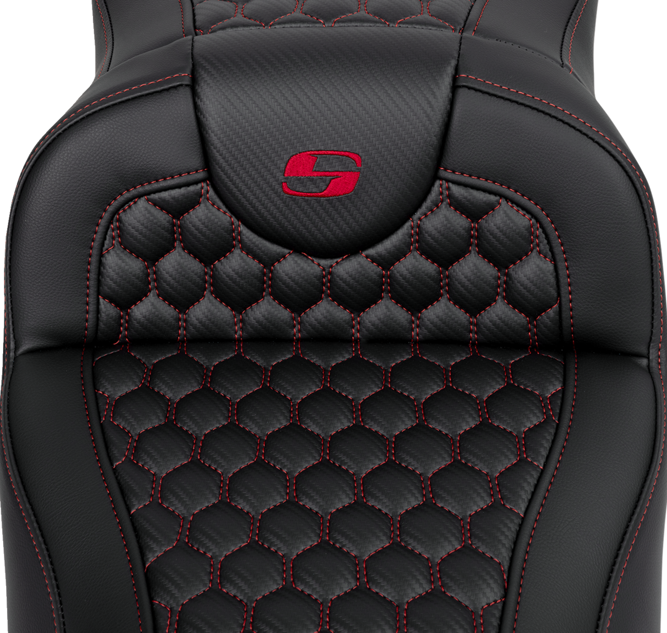 SADDLEMEN RoadSofa™ Seat - Honeycomb - Red Stitch - Extended Reach - without Backrest - FLH/FLT '08-'24 808-07B-19004 — image 3