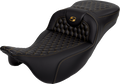 SADDLEMEN RoadSofa™ Seat - Honeycomb - Gold Stitch - Extended Reach - without Backrest - FLH/FLT '08-'24 808-07B-19007 — image 1