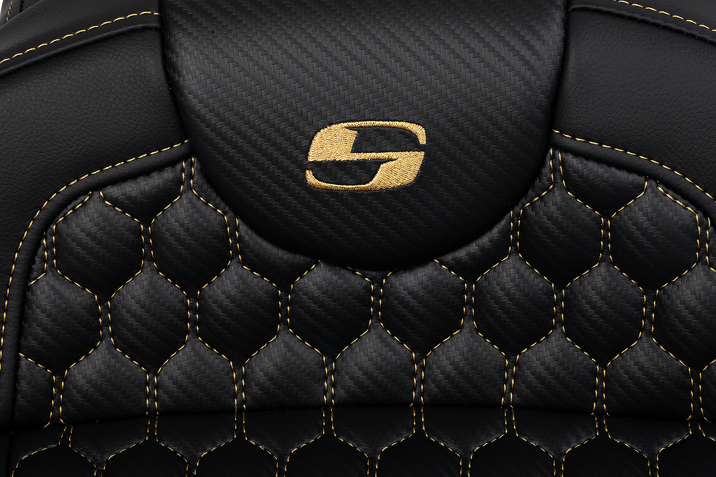 SADDLEMEN RoadSofa™ Seat - Honeycomb - Gold Stitch - Extended Reach - without Backrest - FLH/FLT '08-'24 808-07B-19007 — image 2