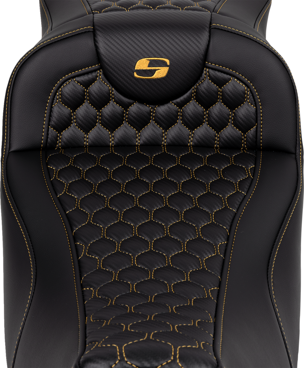 SADDLEMEN RoadSofa™ Seat - Honeycomb - Gold Stitch - Extended Reach - without Backrest - FLH/FLT '08-'24 808-07B-19007 — image 3