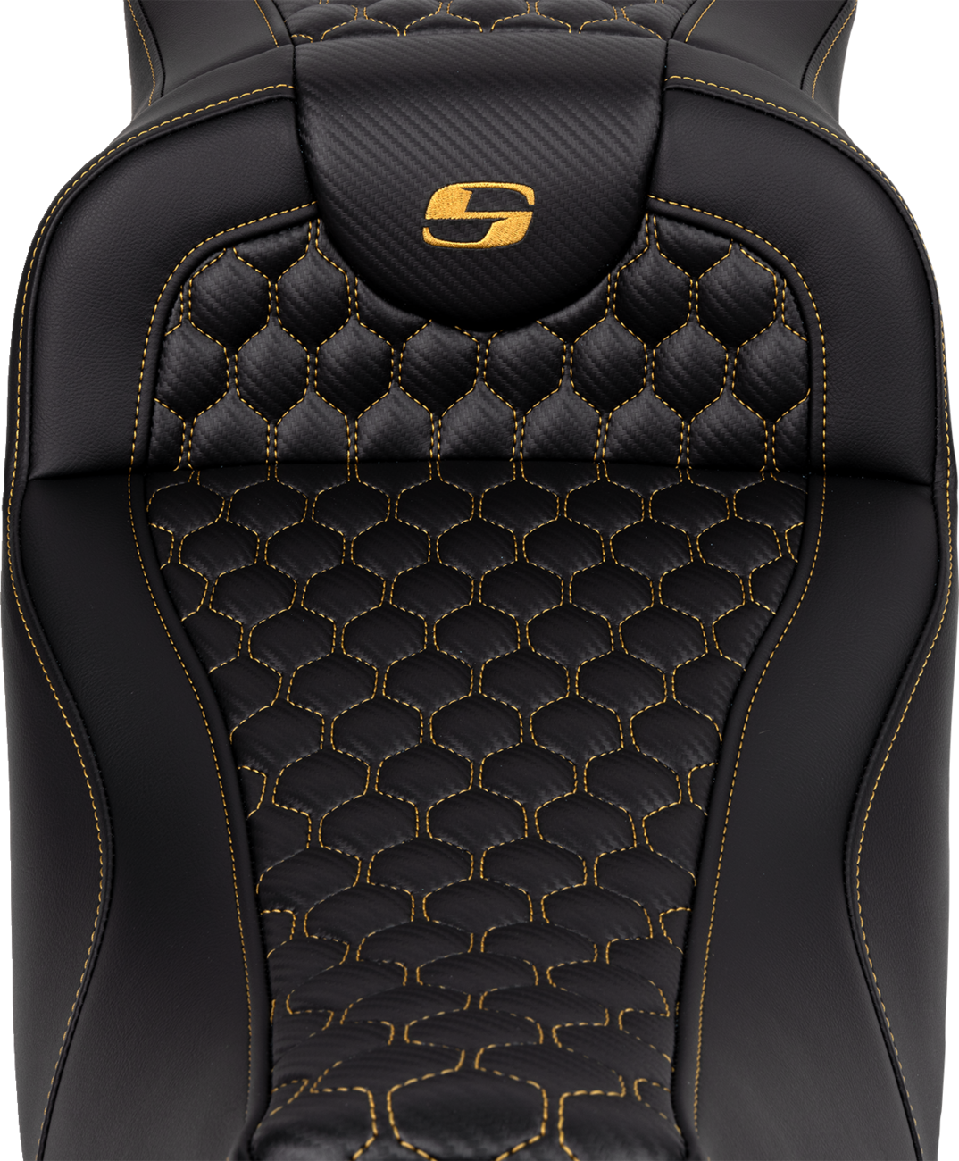 SADDLEMEN RoadSofa™ Seat - Honeycomb - Gold Stitch - Extended Reach - without Backrest - FLH/FLT '08-'24 808-07B-19007 — image 3