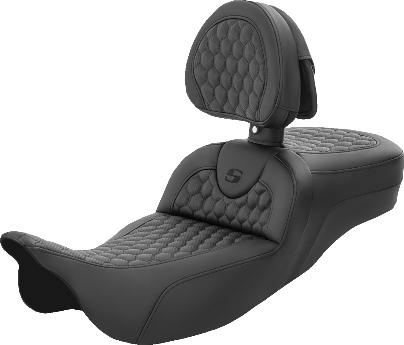 SADDLEMEN RoadSofa™ Seat - Honeycomb - with Backrest - Extended Reach - FL '08-'24 808-07B-190BR — image 1